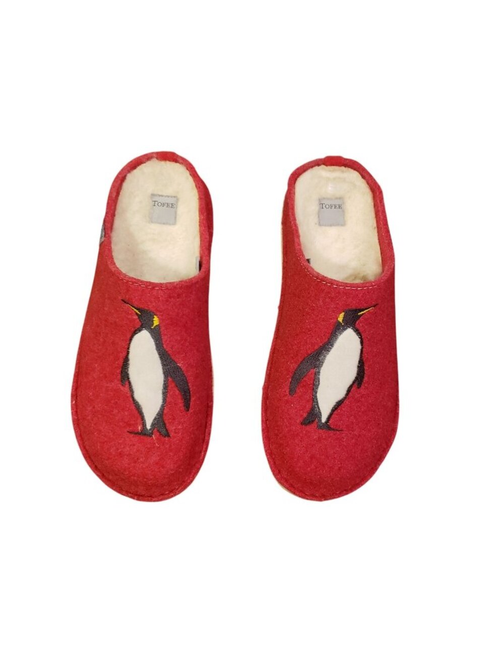 Tofee Felted Wool Slippers Red Pengiun Holiday Size 8